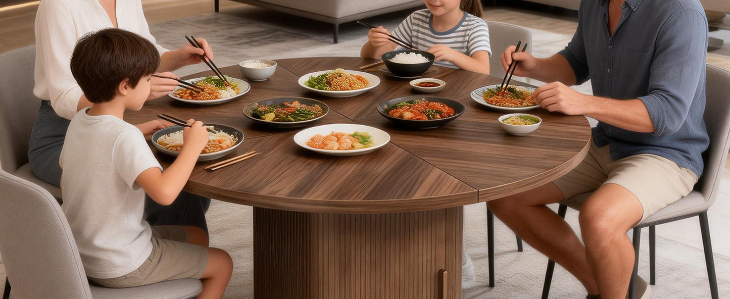 47in Dining Table Exquisite Round Table With 2 Storage Shelf Wood Slide Door And Wooden Base For Dining Room Home Kitchen Canteen