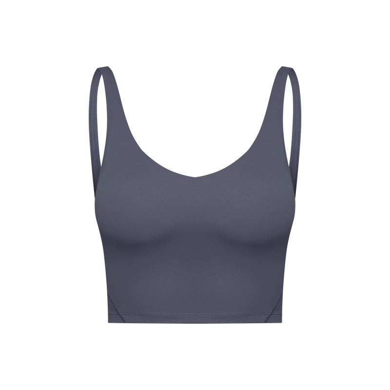 Summer Pure Color Ribbon Chest Pad Nude Feel Back-shaping Running Fitness