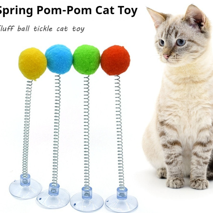 Pet Cat Spring Feather Ball Interactive Cat Teaser Colorful Fur Ball High-Elastic Pet Toy