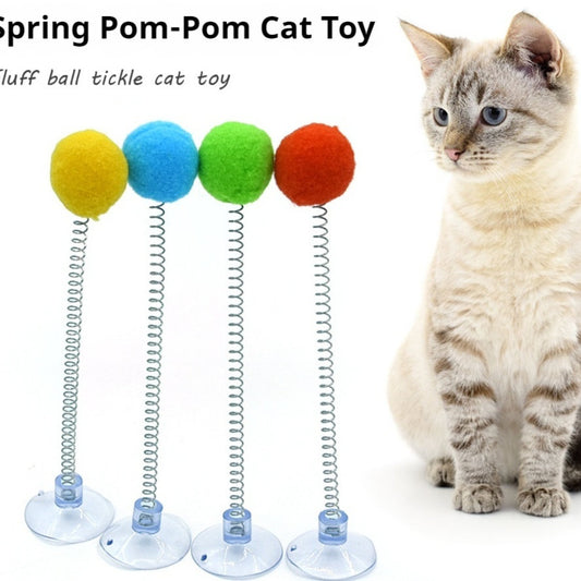Pet Cat Spring Feather Ball Interactive Cat Teaser Colorful Fur Ball High-Elastic Pet Toy