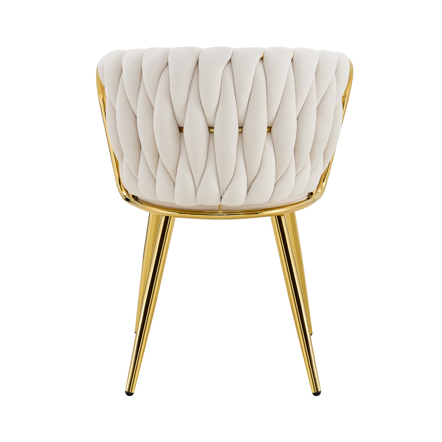 Dining Chair With Velvet Cover, Modern Upholstered Chair With Woven Backrest & Golden Metal Legs, Ergonomic Armchair For Dining Room, Living Room & Kitchen, Cream-Gold