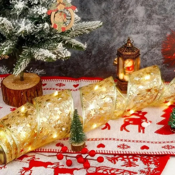 LED Christmas Tree Ribbon Lights – 32 ft, 100 LEDs, Gold or Silver (Ships from USA)
