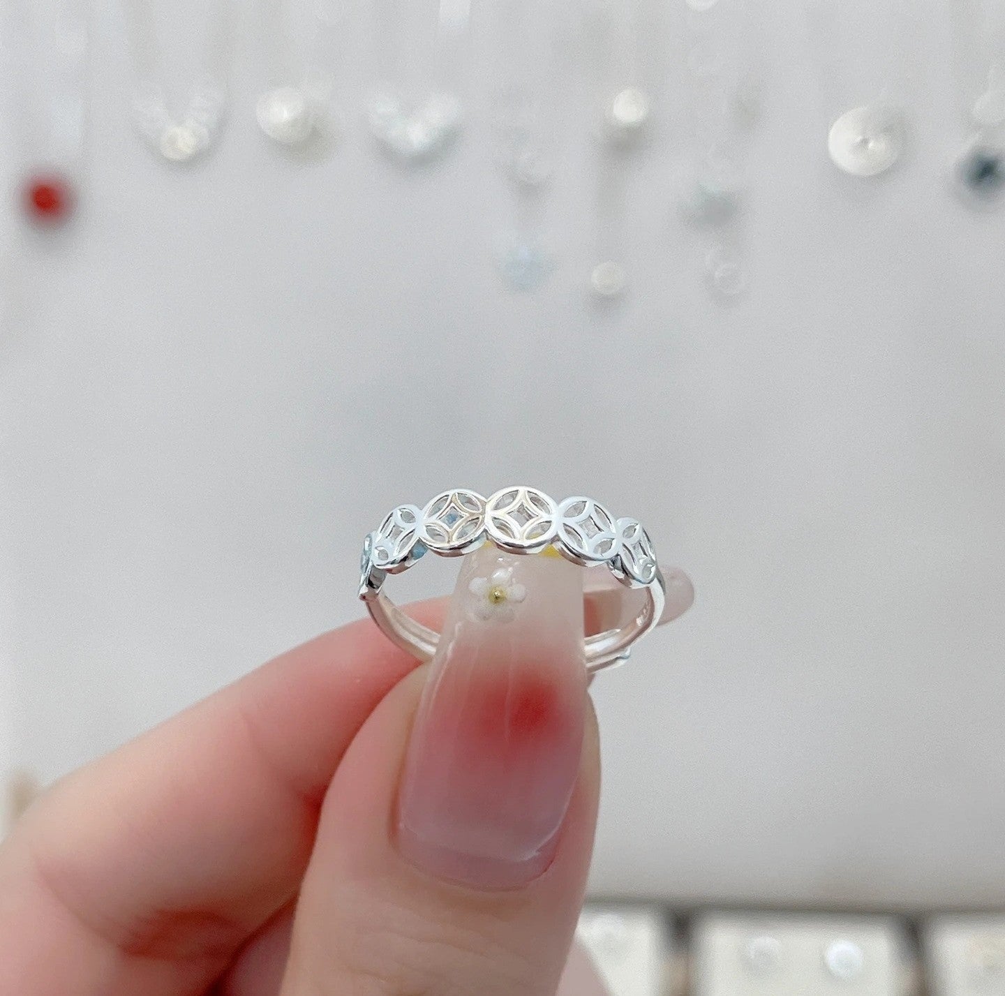 1pc 999 Sterling Silver Hollow Coin Open Ring, Retro Lucky Charm Style, Perfect For Daily Wear & Valentine's Day Gift