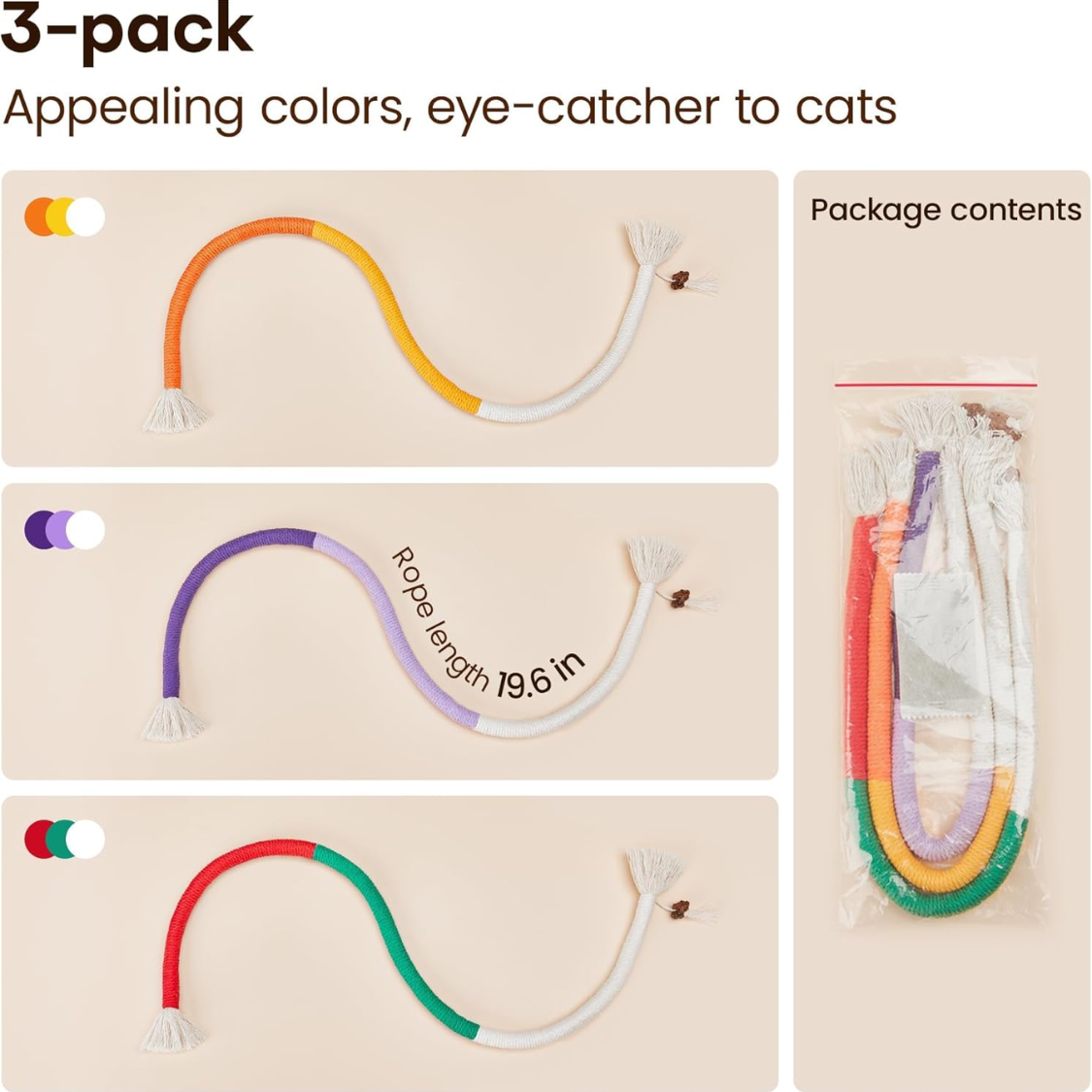 Cat Toys Chew Ropes 3Pcs With Refillable Natural Catnip