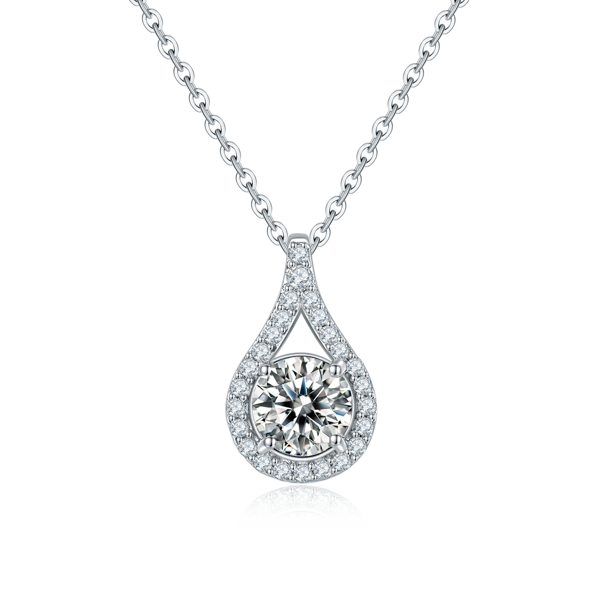 S925 Sterling Silver Teardrop Halo Necklace, 1ct Moissanite & Lab-Grown Ruby&Emerald, Platinum Plated Pendant With GRA Certificate Gift Box