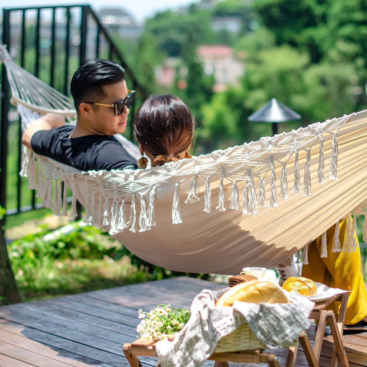 Outdoor Bohemian-Style Guesthouse Double Tassel Hammock