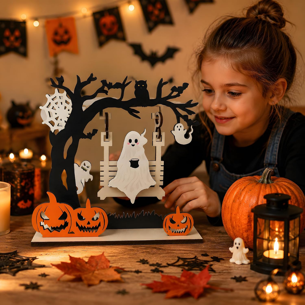 Halloween Ghost Pumpkin Wooden Table Decor Cute Halloween Centerpiece For Home Party Decoration