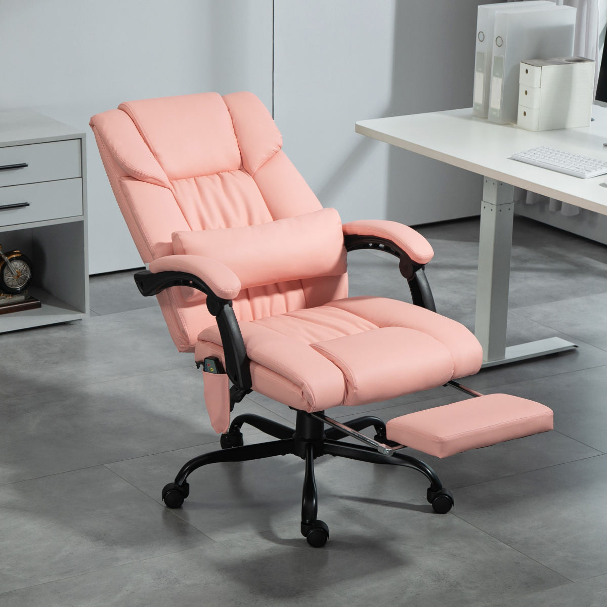 Massage Office Chair with 6 Vibrating Points, High Back Reclining Office Chair with Footrest and Remote, Pink