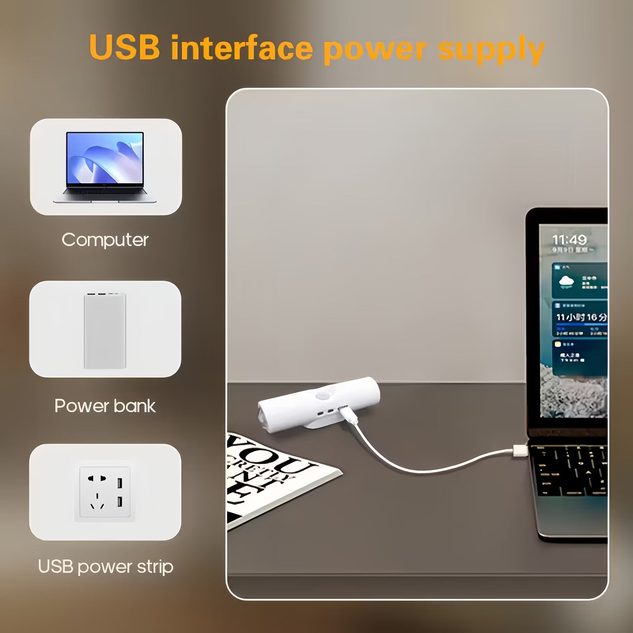 Magnetic RGB LED Night Light Smart Motion Sensor USB Rechargeable Ambient Lamp