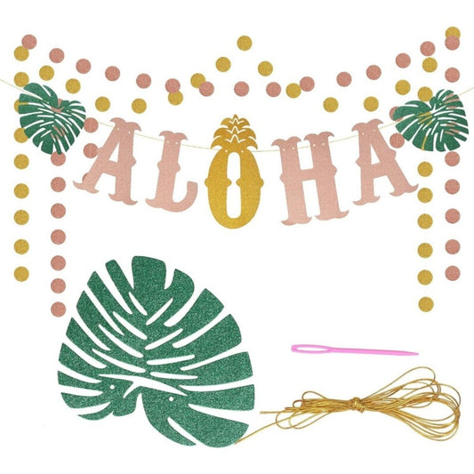 Hawaiian Paper Party Decorations, ALOHA Party Decorations, Bar Summer Accessories, Rose Gold Flag, Hawaiian Bouquet, Tropical Palm Leaves, Summer Vacation, Beach, Pool Decorations