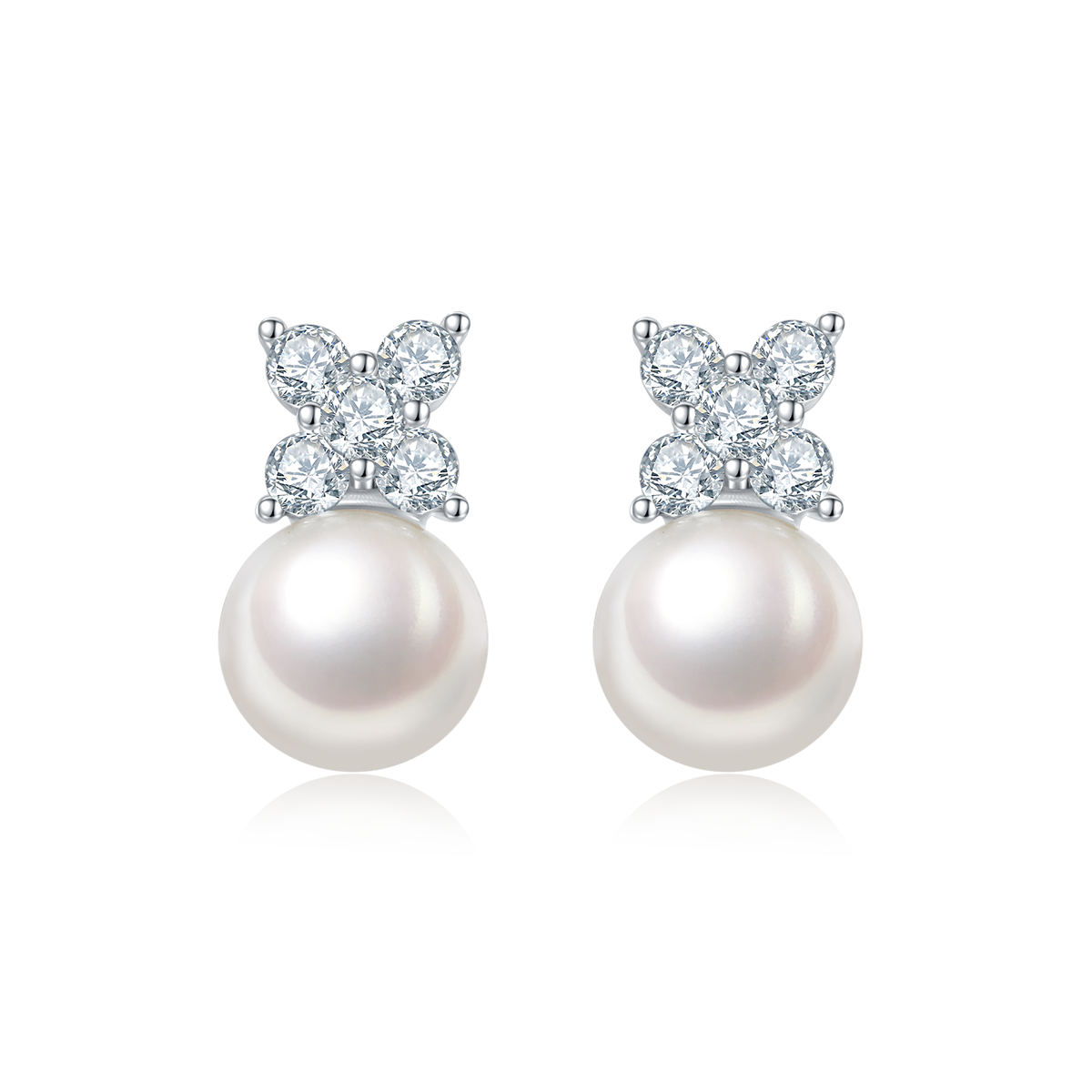 S925 Sterling Silver Natural Freshwater Pearl Necklace Earrings Set Butterfly Flower Design Platinum Plated 3.2g Gift Box