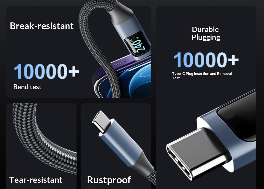 Type-C 240W PD Fast-Charging Data Cable With Digital Display