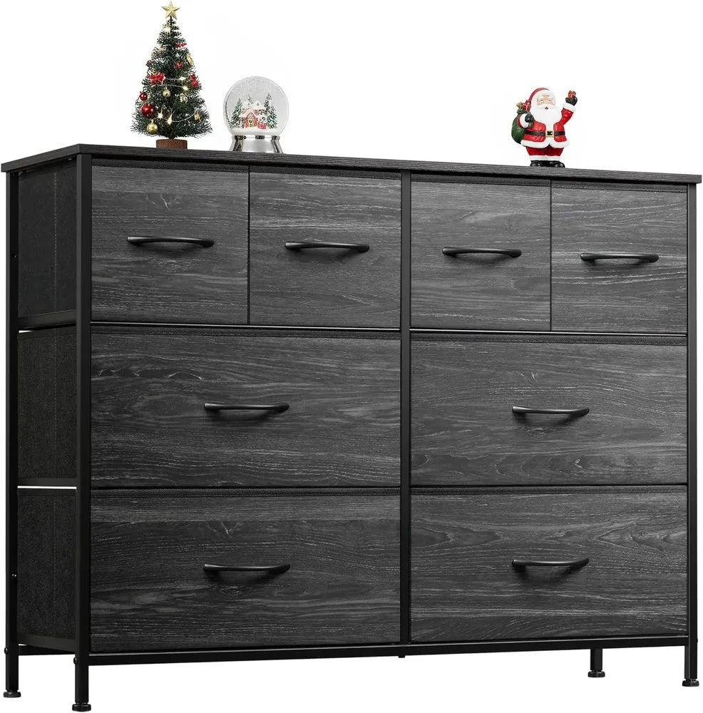 Dresser For Bedroom With 8 Drawers, Wide Fabric Dresser For Storage And Organization, Chest Of Drawers, Dressers For Living Room, Closet, Hallway, Dark Grey