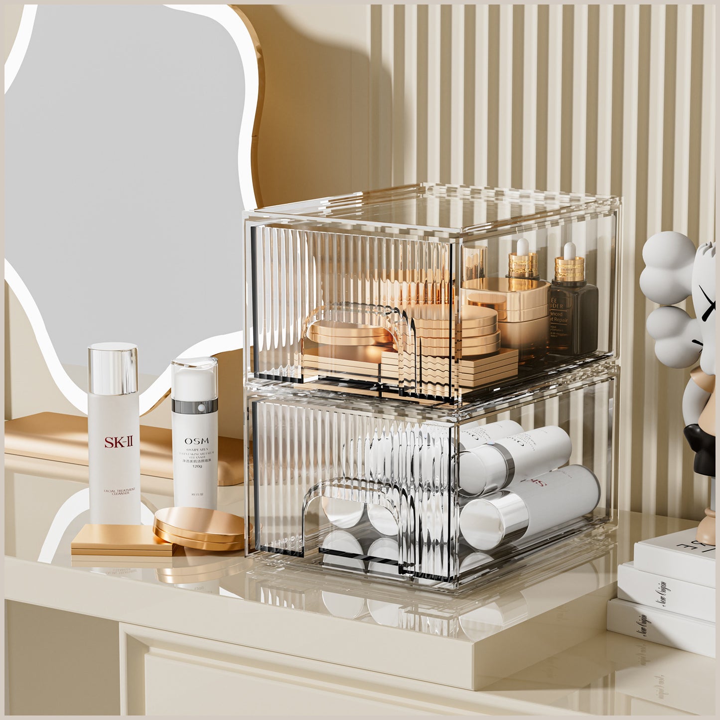 1, 2, 3, 4 Pack Clear Stackable Acrylic Drawers Cosmetic & Home Storage Organizer For Dresser, Vanity, Kitchen Cabinet, Pantry, Under Sink  Plastic Drawers For Makeup, Office Supplies & Small Items