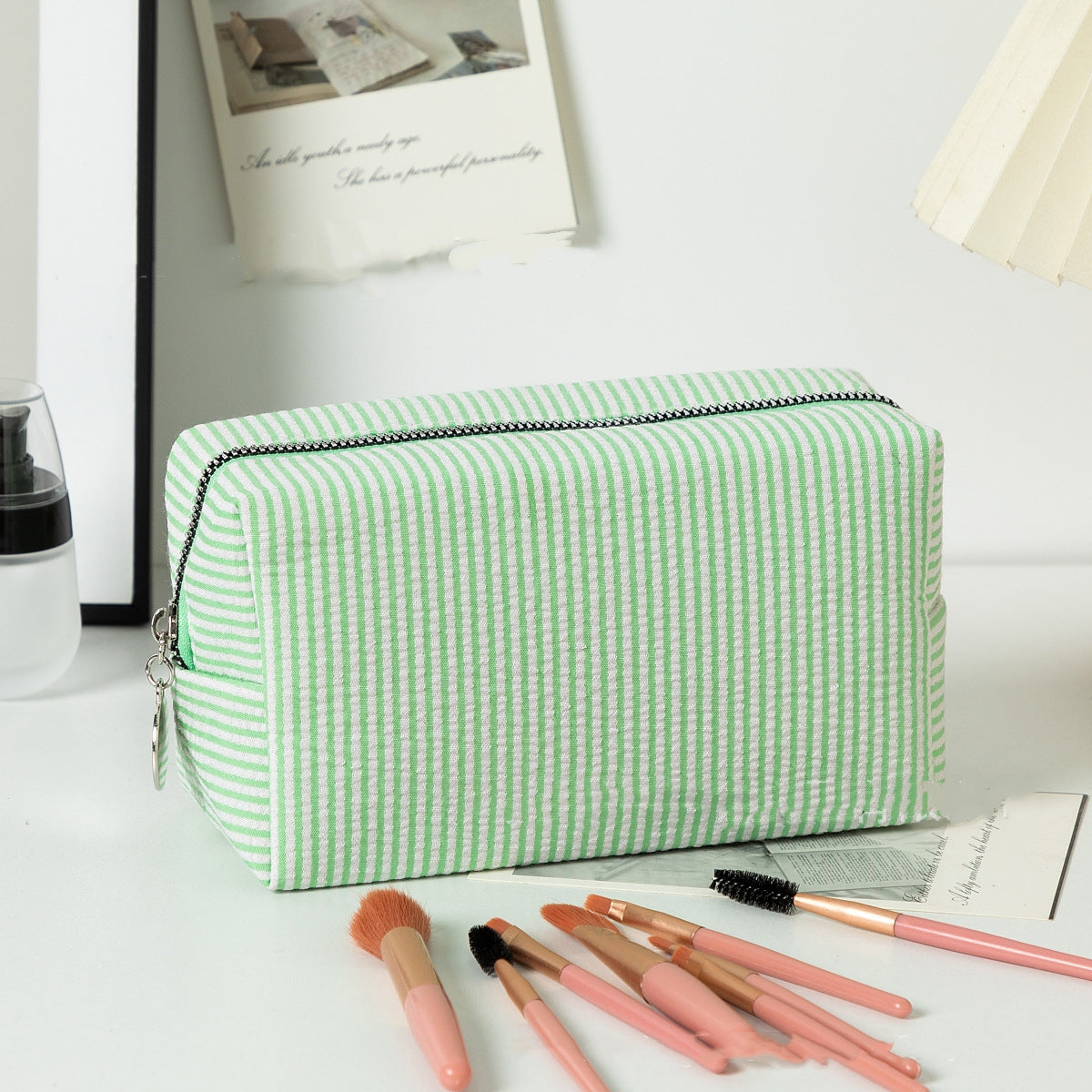 Personalized Embroidered Striped Bubble Yarn Makeup Bag