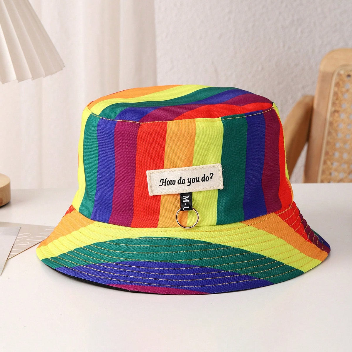 Simple Solid-color Double-sided Fisherman Hat With  Lettering, Unique Metal Ring Bucket Hat Suitable For Summer Outdoor Wear Versatile Casual Hat