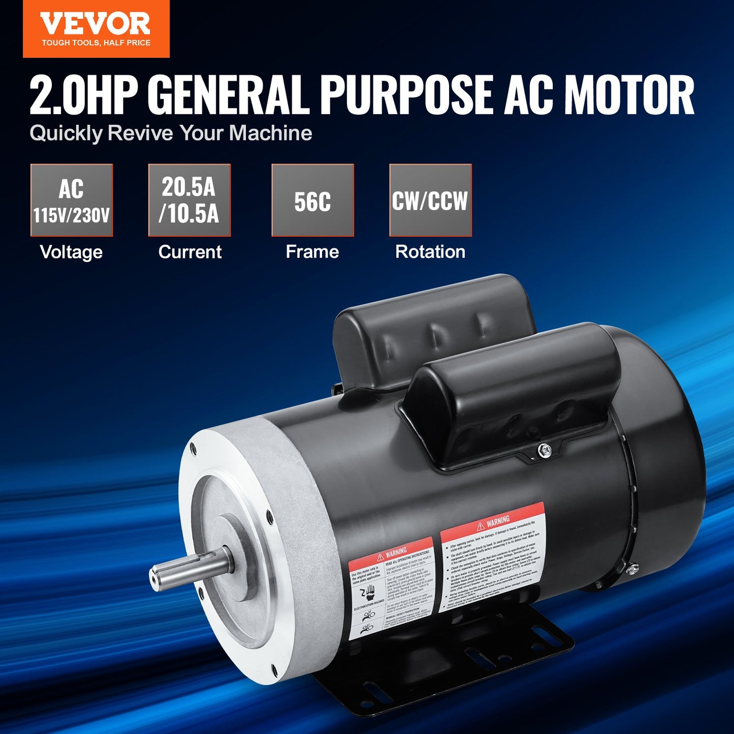 2HP Electric Motor 1725 Rpm, AC 115V/230V, 56C Frame, Air Compressor Motor Single Phase, 5/8' Keyed Shaft, CW/CCW Rotation For Agricultural Machinery And General Equipment