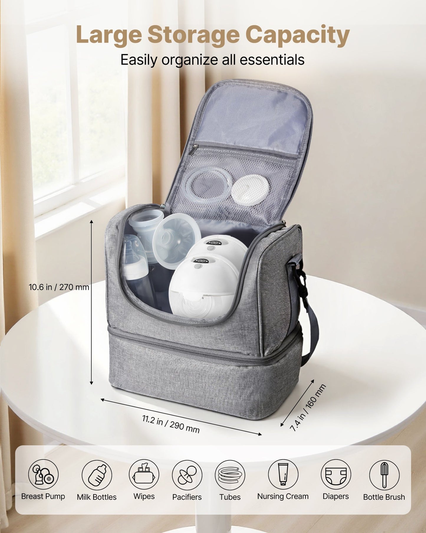 Breast Pump Bag, Breast Feeding Bag With Ice Pack, Fits For S1/S2, Pumping Accessories & Breastmilk Storage, Portable Pump Carrying Case For Work, Travel And Family Use, Grey
