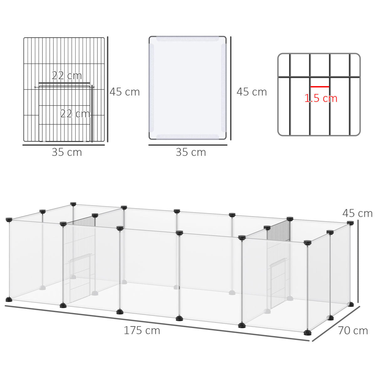 PawHut 18-Panel Small Animal Cage, Pet Playpen, For Guinea Pigs, Hedgehogs - White