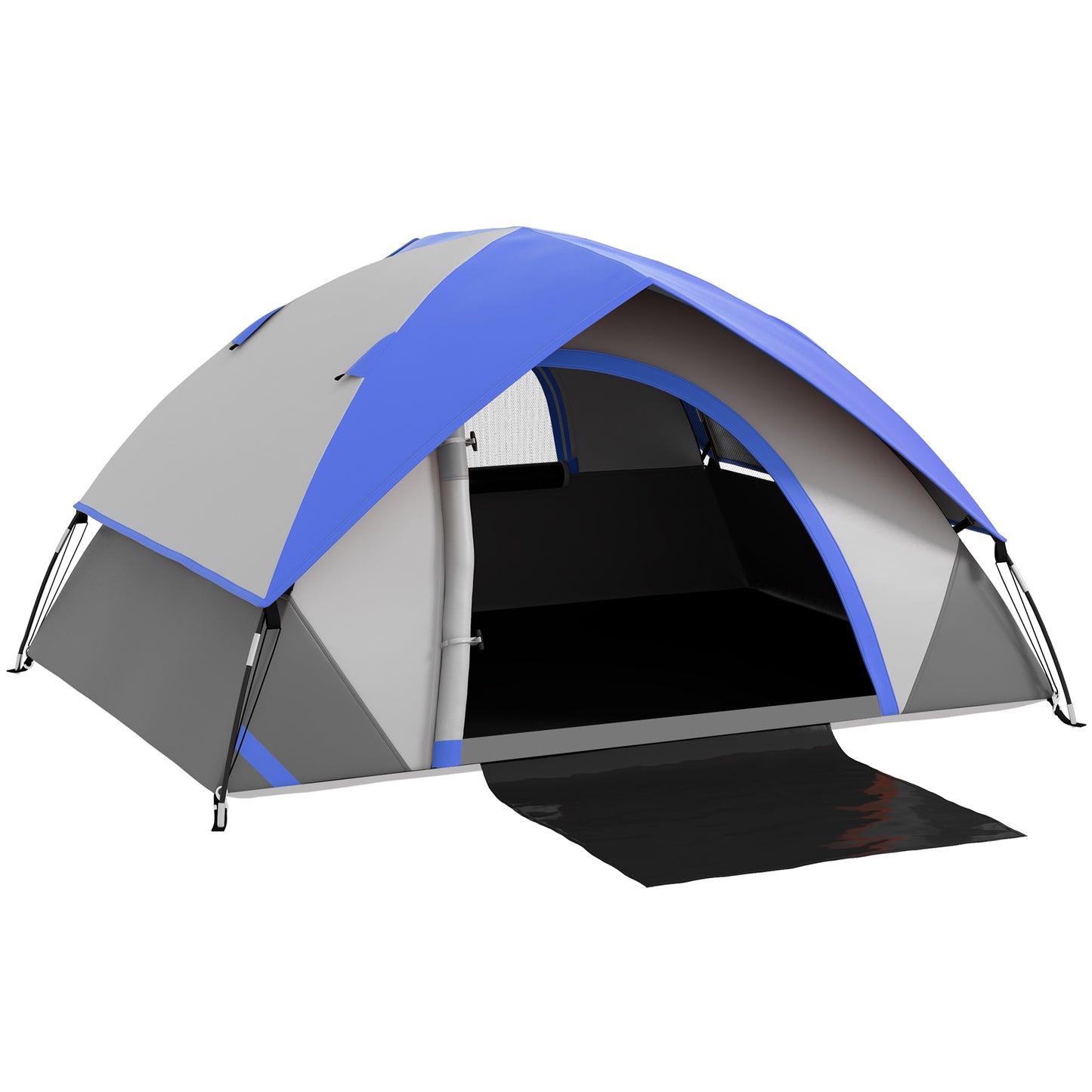 Two Man Single Room Dome Tent, With Accessories - Dark Blue/Grey