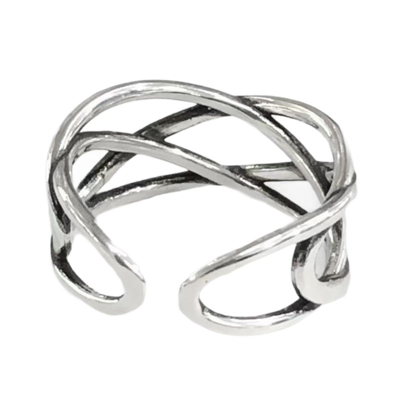 Womens Korean-style Line-Wrapped Open Ring, Cool And Minimalist Style