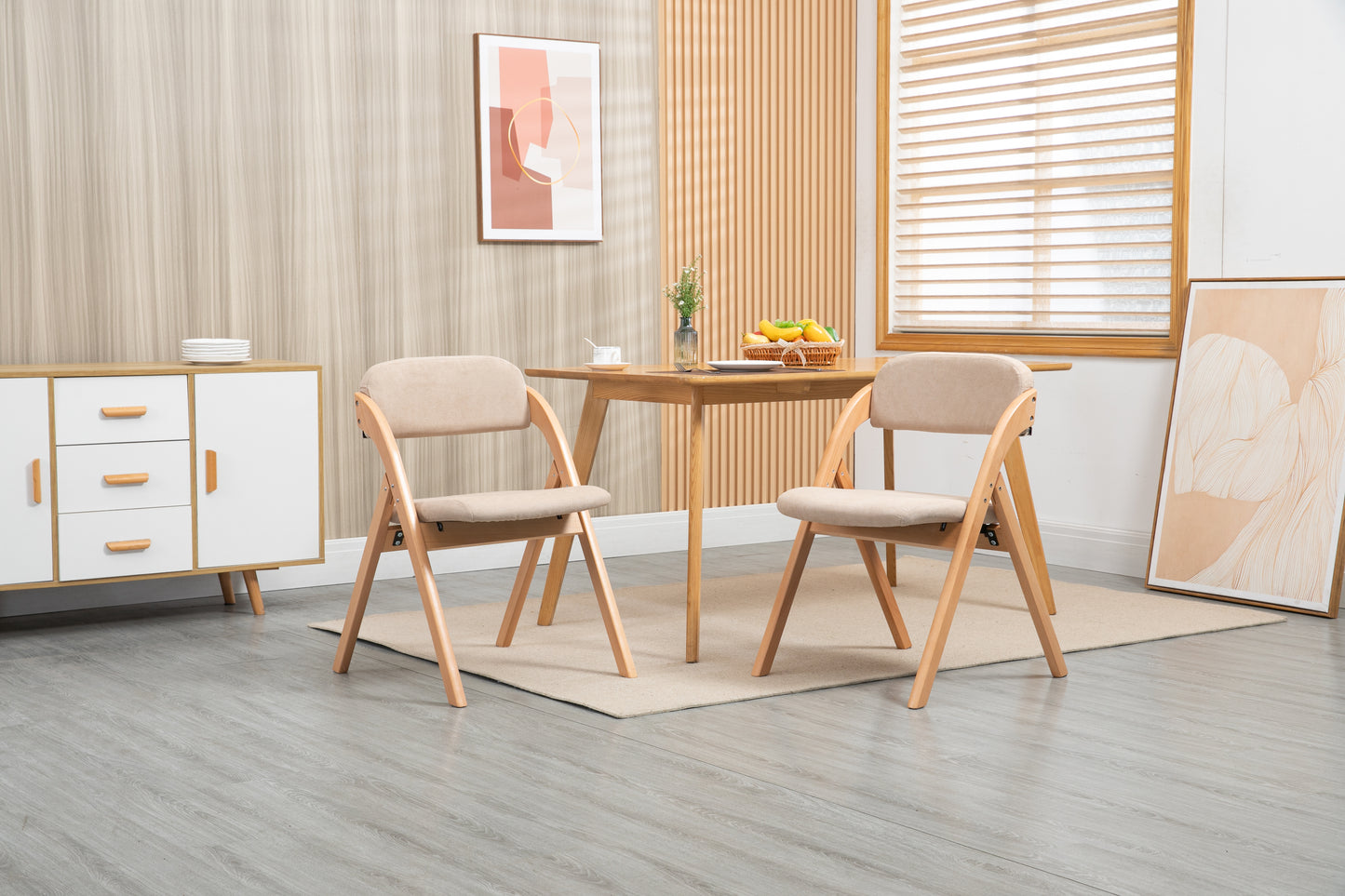 HOMEFUN Folding Chairs With Padded Seats, Wooden Stackable Dining Chairs Set Of 2 With Removable Cover Folding Extra Chair For Guests Kitchen Office Wedding Party Picnic, Khaki
