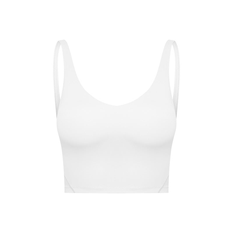 Summer Pure Color Ribbon Chest Pad Nude Feel Back-shaping Running Fitness