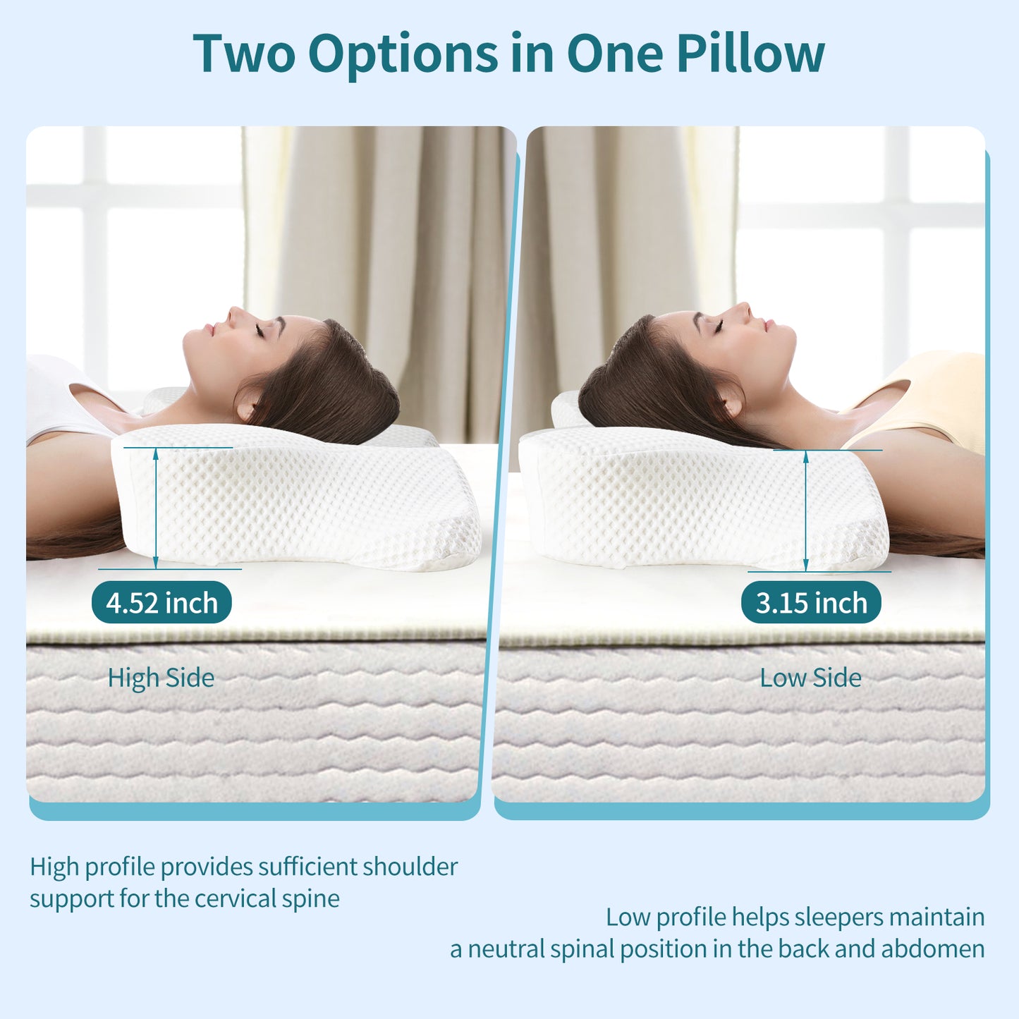 2 Pack Memory Foam Pillow, A Cooling Type Sleep Pillow Designed To Provide Neck Support When Lying On One's Side