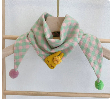 Korean-style Cotton-linen Plaid Childrens Scarf Versatile And Easy To Match