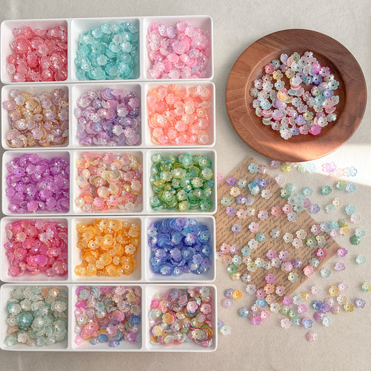 Multicolor AB Plated Acrylic Flower Beads, Iridescent Floral Spacers With Hole, Two-Tone Shiny Charm For DIY Jewelry Making, Necklaces, Bracelets, Beading Craft Supplies.