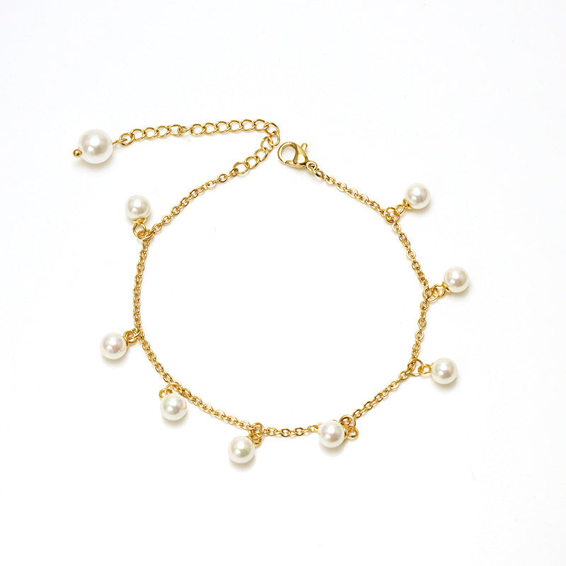 Womens Fashion Pearl Tassel Titanium Steel Bracelet