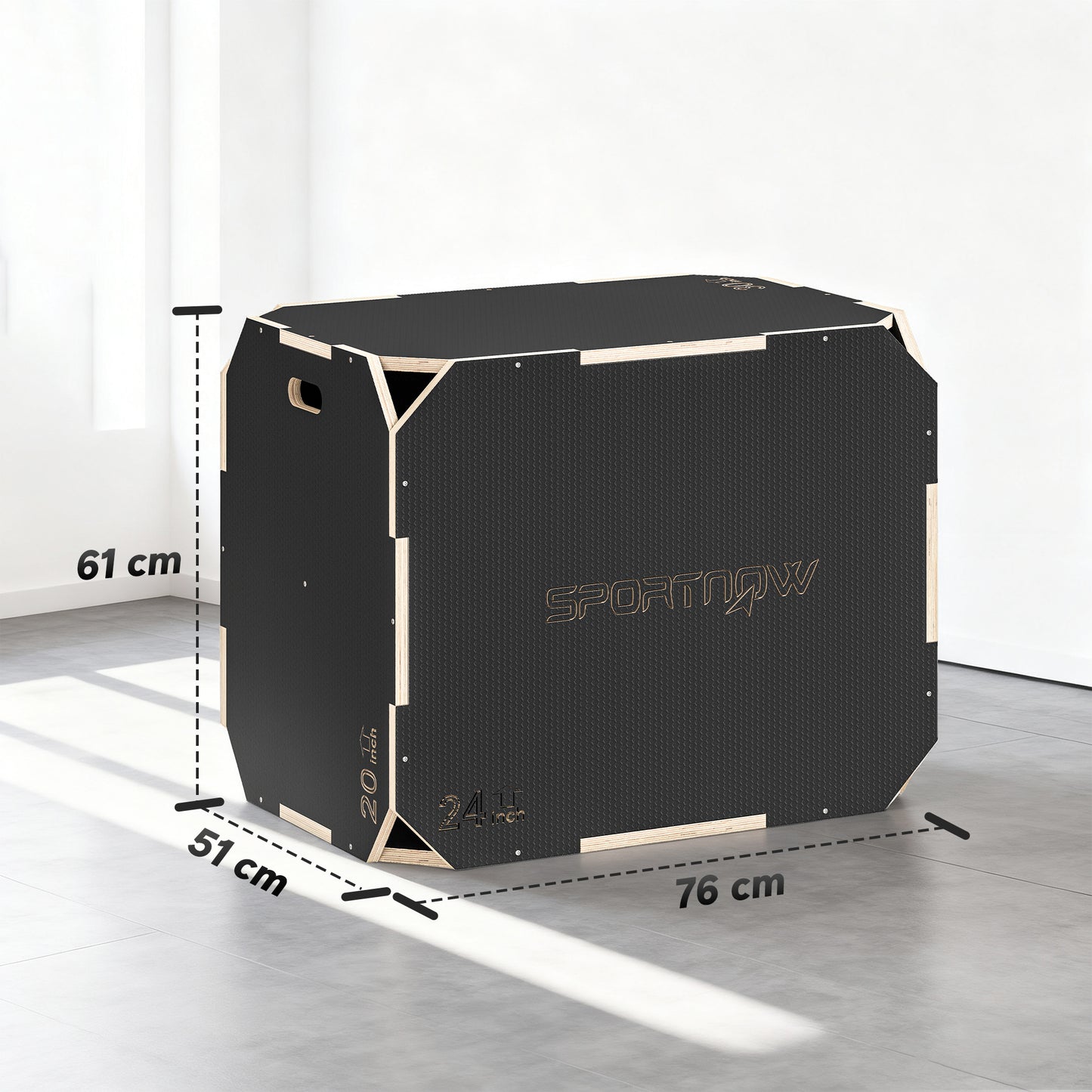 3-in-1 Plyo-Box, Sprungbox Mit Griff-Öffnungen, Für Home-Fitness Und Outdoor-Workouts, 3 Sprunghöhen, Holz, Schwarz