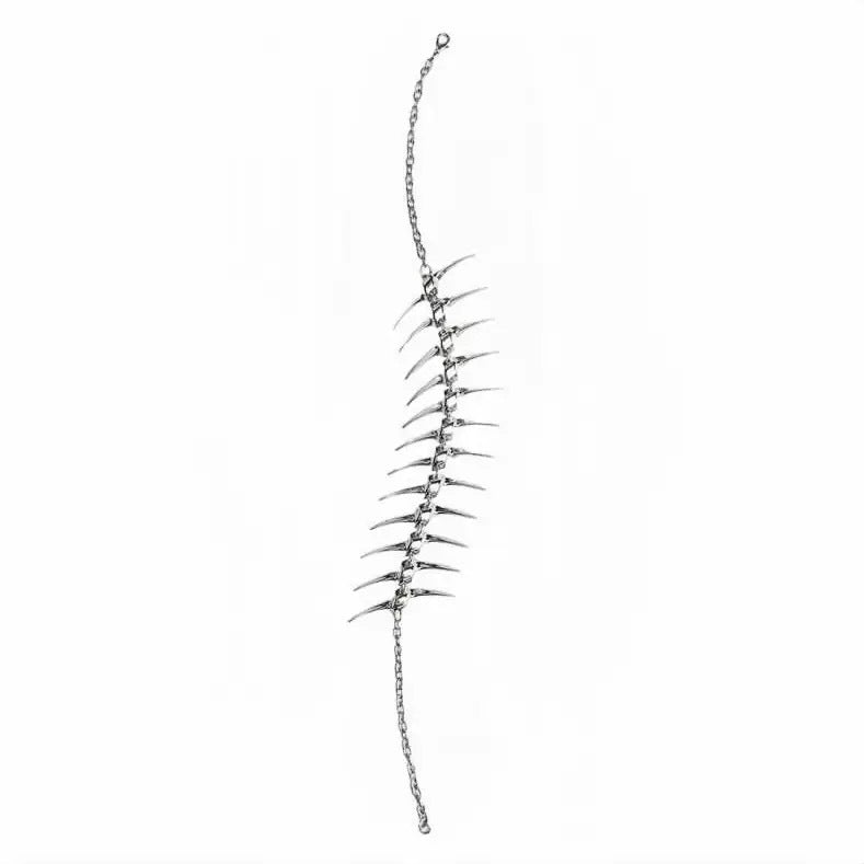 Silver Fishbone-style Beauty-back Choker Necklace