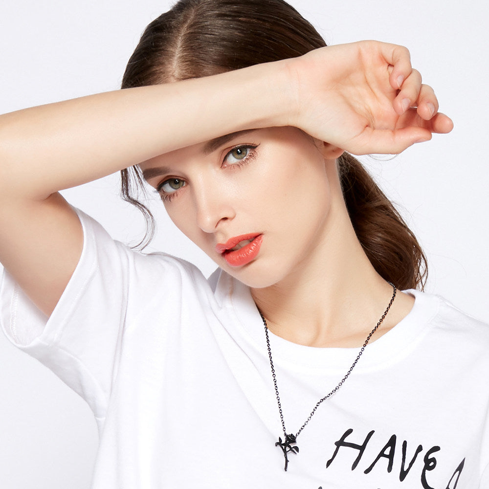 Punk-style Trendy All-match Minimalist Korean-style Black Rose Necklace Pendant