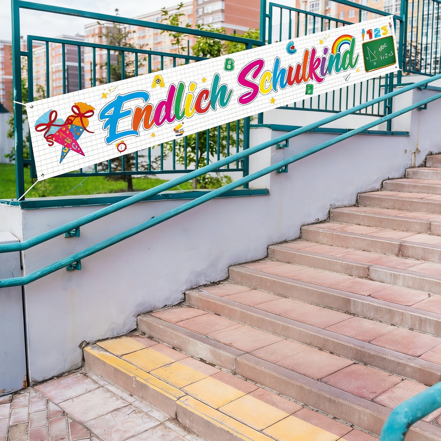 “Finally A First-Grader” Banner—Large-Format Decorative Banner For First-Day-of-School Celebrations—Party Supplies Set