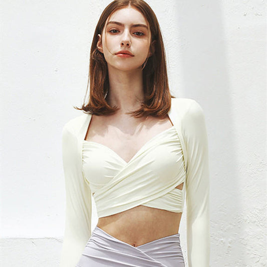 Women's Fashion One-piece Chest Pad Cross Long Sleeves Tight Yoga Clothes