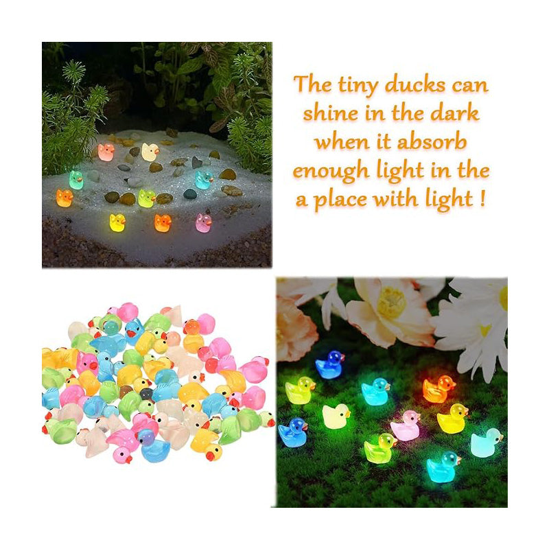 50 Pcs Mini Resin Ducks Luminous Tiny Ducks Miniature Duck Glow In The Dark For DIY Garden Dollhouse Duck Accessories Micro Landscape Aquarium Party Decor