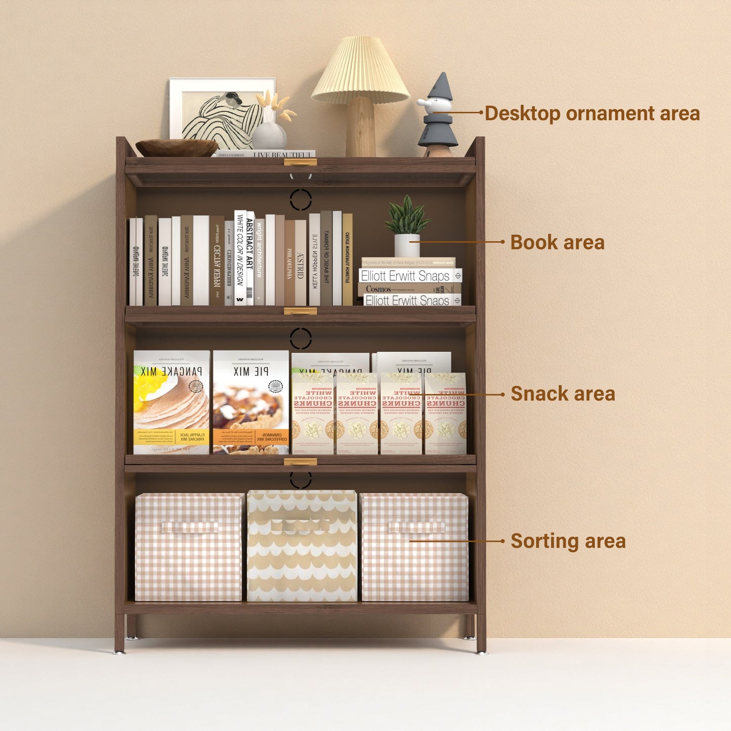 44 Tall Metal 3 Flip Doors Cabinet,  With Ample Storage Space For Bedroom, Office, Living Room, Hallway, Entryway Walnut