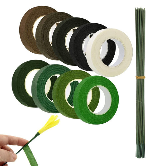 DIY Bouquet Wrapping Set: 39-piece Florist’s Tape And Wire Set, Self-adhesive Florist’s Crepe Paper (9 Sheets),30 Pieces Of 25 Cm Floral Wire,for Wrapping Bouquets And Flowers—Flower Arrangement Set