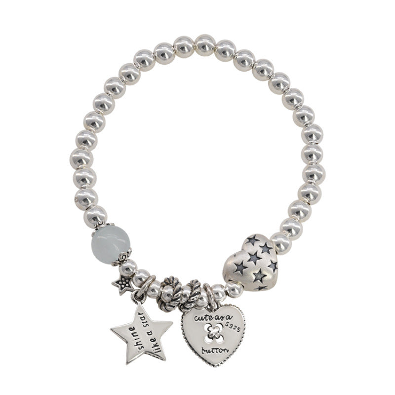 Korean-style Heart And Star Beaded Bracelet For Women Light Luxury
