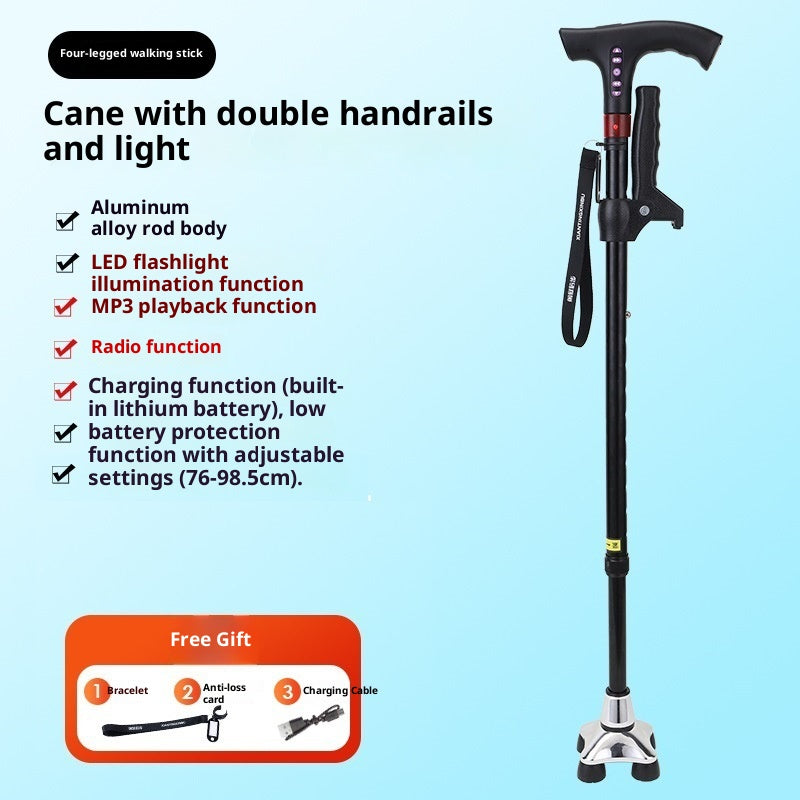 Multifunctional Smart Radio Anti-skid Telescopic Walking Stick For The Elderly