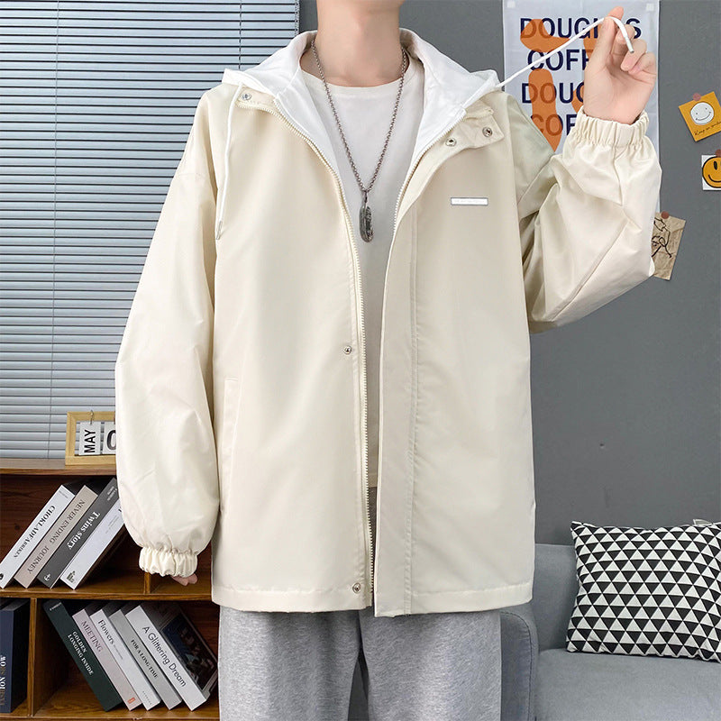 Mens Slim-Fit Hooded Jacket Korean-Style Trendy
