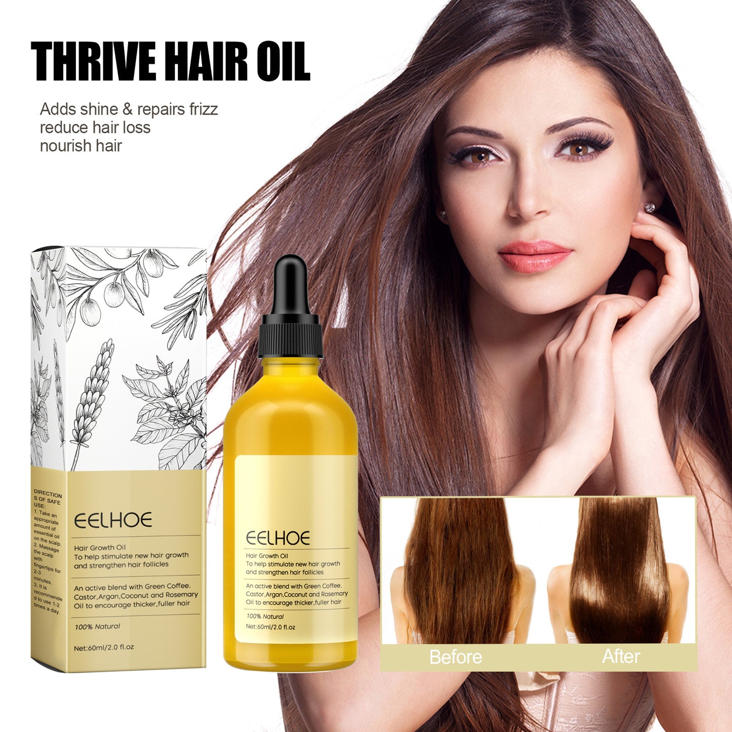 EELHOE Rosemary Dense Hair Essential Oil Repair Hair Damage, Prevent Hair Loss, Smooth Hair, Nourish Hair Care Oil
