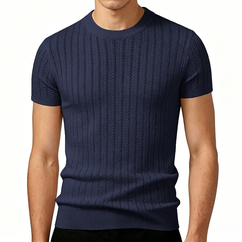 Short-sleeve Knitted Sweater Mens Fashion