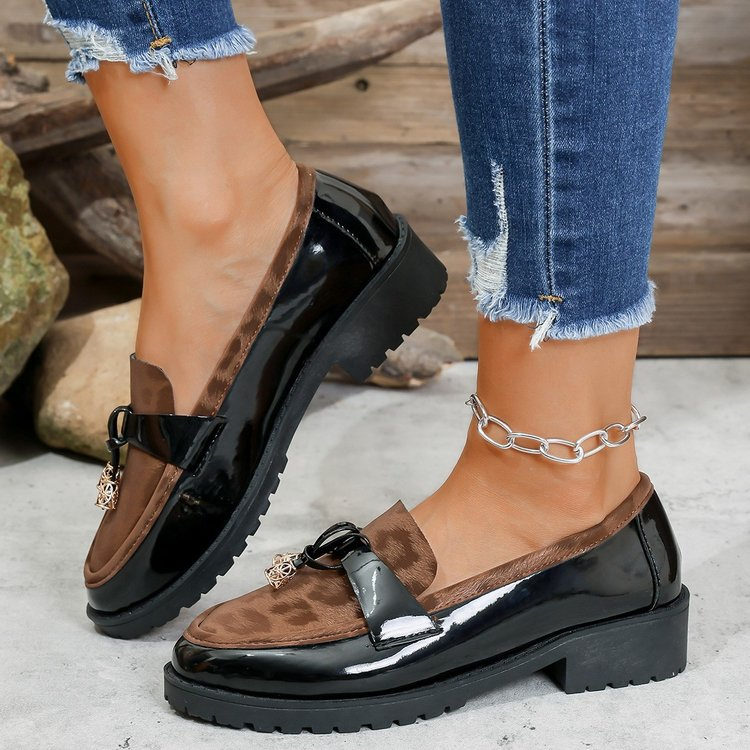 New 2025 Autumn Winter Korean Style Mid-Heel Retro Leopard Print Buckle Loafers, Lightweight Height-Increasing Non-Slip Casual Shoes