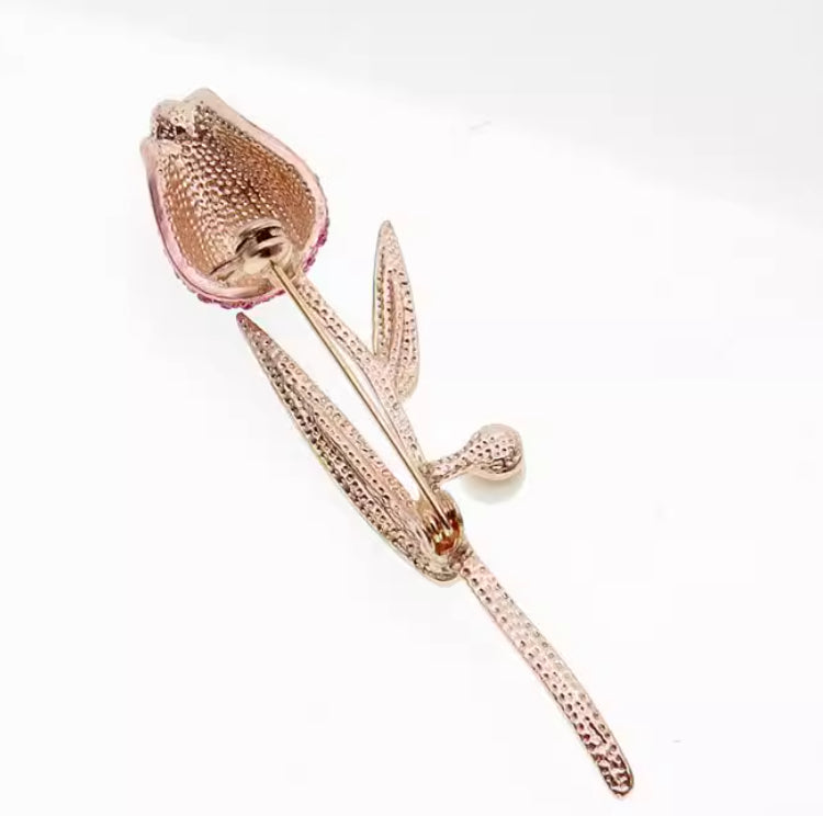 Fashionable Womens Red Love Gift Brooch Featuring A Bud Rose Design
