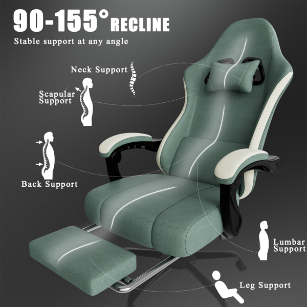 Ergonomic Gaming Chair With Pocketed Spring Cushion, Breathable Fabric Computer Chair With Footrest, Adjustable Lumbar Support Video Game Chair For Adults