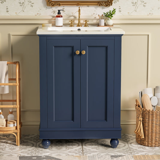 24 inch Modern Bathroom Vanity Cabinet, Simple & Elegant Design with Soft-Closing Storage, Adjustable Shelf, Bathroom Vanity with Ceramic Sink