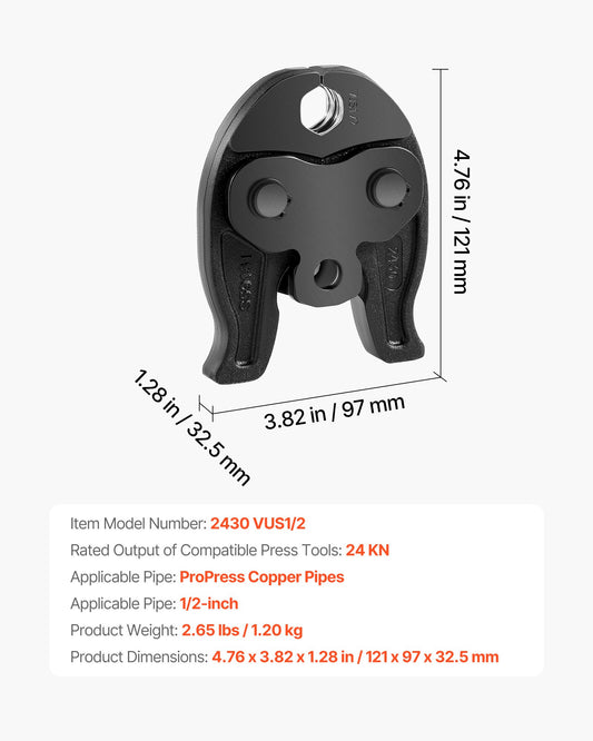 1/2" ProPress Jaw For Compact Series Press Tools, 52 HRC Hardened Steel Pressing Jaw - Compatible With 24KN Press Tools For Copper Pipes Connections