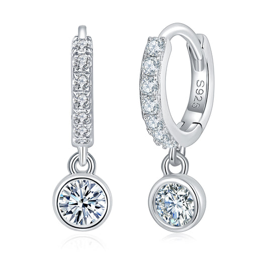 S925 Sterling Silver Moissanite Hoop Earrings  Pave Huggie Hoop Dangle With GRA Certificate Platinum Plated Jewelry Gift Box Set For Women